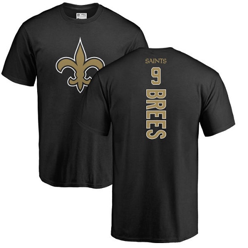 Men New Orleans Saints Black Drew Brees Backer NFL Football 9 T Shirt